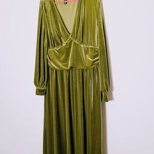 Elegant Olive Green Velvet Dress